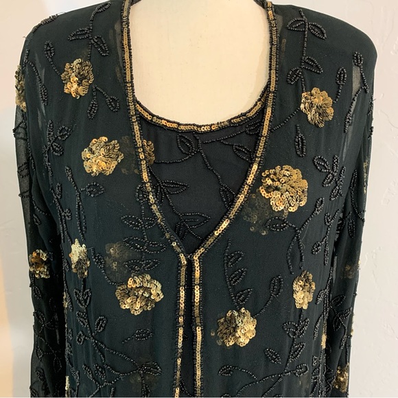 “Style Midnight” Two-piece Sequin Beaded Chiffon Lined Long Jacket and Top - Picture 12 of 16